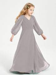 Modest Long Sleeved Junior Bridesmaid Gowns Silver