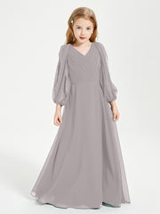Modest Long Sleeved Junior Bridesmaid Gowns Silver