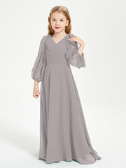 Modest Long Sleeved Junior Bridesmaid Gowns Silver