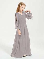 Modest Long Sleeved Junior Bridesmaid Gowns Silver