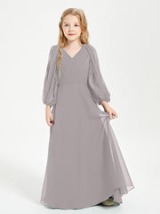 Modest Long Sleeved Junior Bridesmaid Gowns Silver