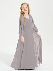 Modest Long Sleeved Junior Bridesmaid Gowns Silver