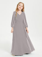 Modest Long Sleeved Junior Bridesmaid Gowns Silver