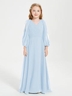 Modest Long Sleeved Junior Bridesmaid Gowns Sky Blue