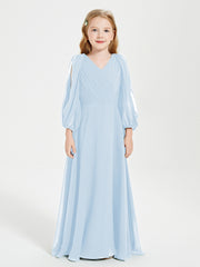 Modest Long Sleeved Junior Bridesmaid Gowns Sky Blue