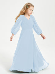 Modest Long Sleeved Junior Bridesmaid Gowns Sky Blue