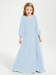 Modest Long Sleeved Junior Bridesmaid Gowns Sky Blue