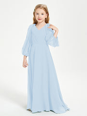 Modest Long Sleeved Junior Bridesmaid Gowns Sky Blue
