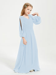Modest Long Sleeved Junior Bridesmaid Gowns Sky Blue