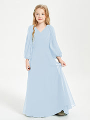 Modest Long Sleeved Junior Bridesmaid Gowns Sky Blue