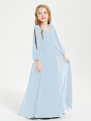 Modest Long Sleeved Junior Bridesmaid Gowns Sky Blue