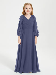 Modest Long Sleeved Junior Bridesmaid Gowns Stormy