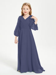 Modest Long Sleeved Junior Bridesmaid Gowns Stormy