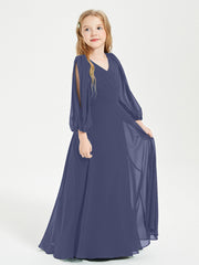 Modest Long Sleeved Junior Bridesmaid Gowns Stormy