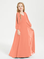 Modest Long Sleeved Junior Bridesmaid Gowns Sunset