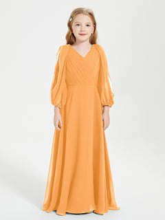 Modest Long Sleeved Junior Bridesmaid Gowns Tangerine