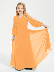 Modest Long Sleeved Junior Bridesmaid Gowns Tangerine
