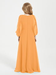 Modest Long Sleeved Junior Bridesmaid Gowns Tangerine