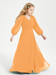 Modest Long Sleeved Junior Bridesmaid Gowns Tangerine