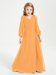 Modest Long Sleeved Junior Bridesmaid Gowns Tangerine