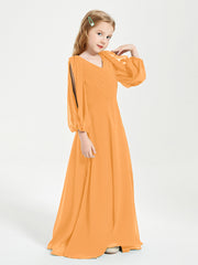 Modest Long Sleeved Junior Bridesmaid Gowns Tangerine