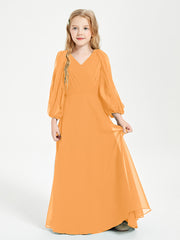 Modest Long Sleeved Junior Bridesmaid Gowns Tangerine