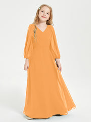 Modest Long Sleeved Junior Bridesmaid Gowns Tangerine