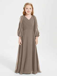 Modest Long Sleeved Junior Bridesmaid Gowns Taupe