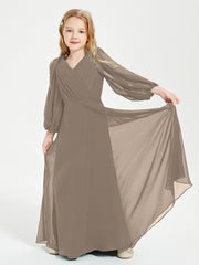 Modest Long Sleeved Junior Bridesmaid Gowns Taupe
