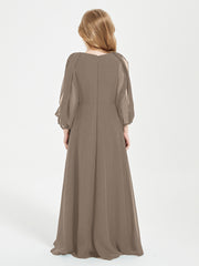 Modest Long Sleeved Junior Bridesmaid Gowns Taupe