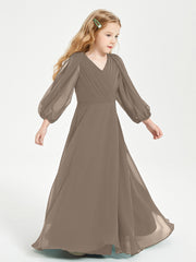 Modest Long Sleeved Junior Bridesmaid Gowns Taupe