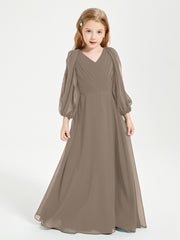Modest Long Sleeved Junior Bridesmaid Gowns Taupe