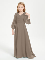 Modest Long Sleeved Junior Bridesmaid Gowns Taupe