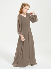 Modest Long Sleeved Junior Bridesmaid Gowns Taupe