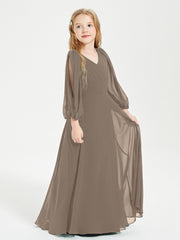 Modest Long Sleeved Junior Bridesmaid Gowns Taupe