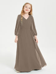 Modest Long Sleeved Junior Bridesmaid Gowns Taupe
