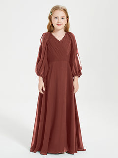 Modest Long Sleeved Junior Bridesmaid Gowns Terracotta