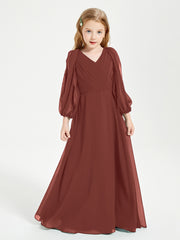 Modest Long Sleeved Junior Bridesmaid Gowns Terracotta