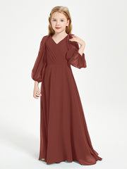 Modest Long Sleeved Junior Bridesmaid Gowns Terracotta