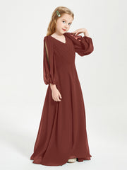 Modest Long Sleeved Junior Bridesmaid Gowns Terracotta