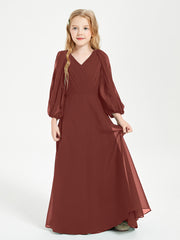 Modest Long Sleeved Junior Bridesmaid Gowns Terracotta