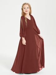 Modest Long Sleeved Junior Bridesmaid Gowns Terracotta