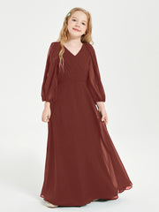 Modest Long Sleeved Junior Bridesmaid Gowns Terracotta