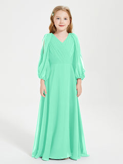 Modest Long Sleeved Junior Bridesmaid Gowns Turquoise