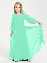 Modest Long Sleeved Junior Bridesmaid Gowns Turquoise