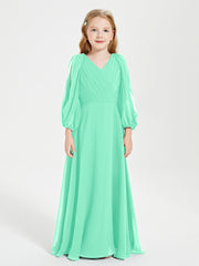 Modest Long Sleeved Junior Bridesmaid Gowns Turquoise