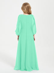 Modest Long Sleeved Junior Bridesmaid Gowns Turquoise