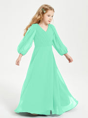 Modest Long Sleeved Junior Bridesmaid Gowns Turquoise