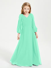 Modest Long Sleeved Junior Bridesmaid Gowns Turquoise