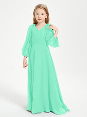 Modest Long Sleeved Junior Bridesmaid Gowns Turquoise